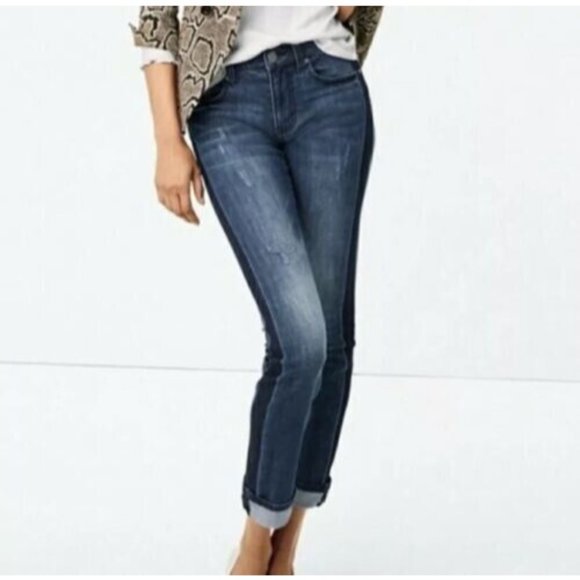 Cabi Straight Blue Jeans 3750 Tuxedo Side Stripe Distressed Women's Size… - Picture 13 of 13